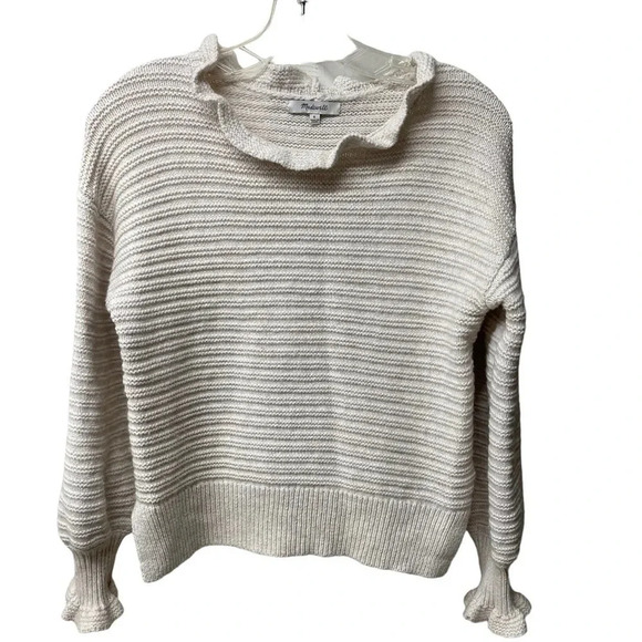 Madewell Ruffle-Neck Pullover Sweater. Cream, size small. Great shape. - Picture 1 of 6